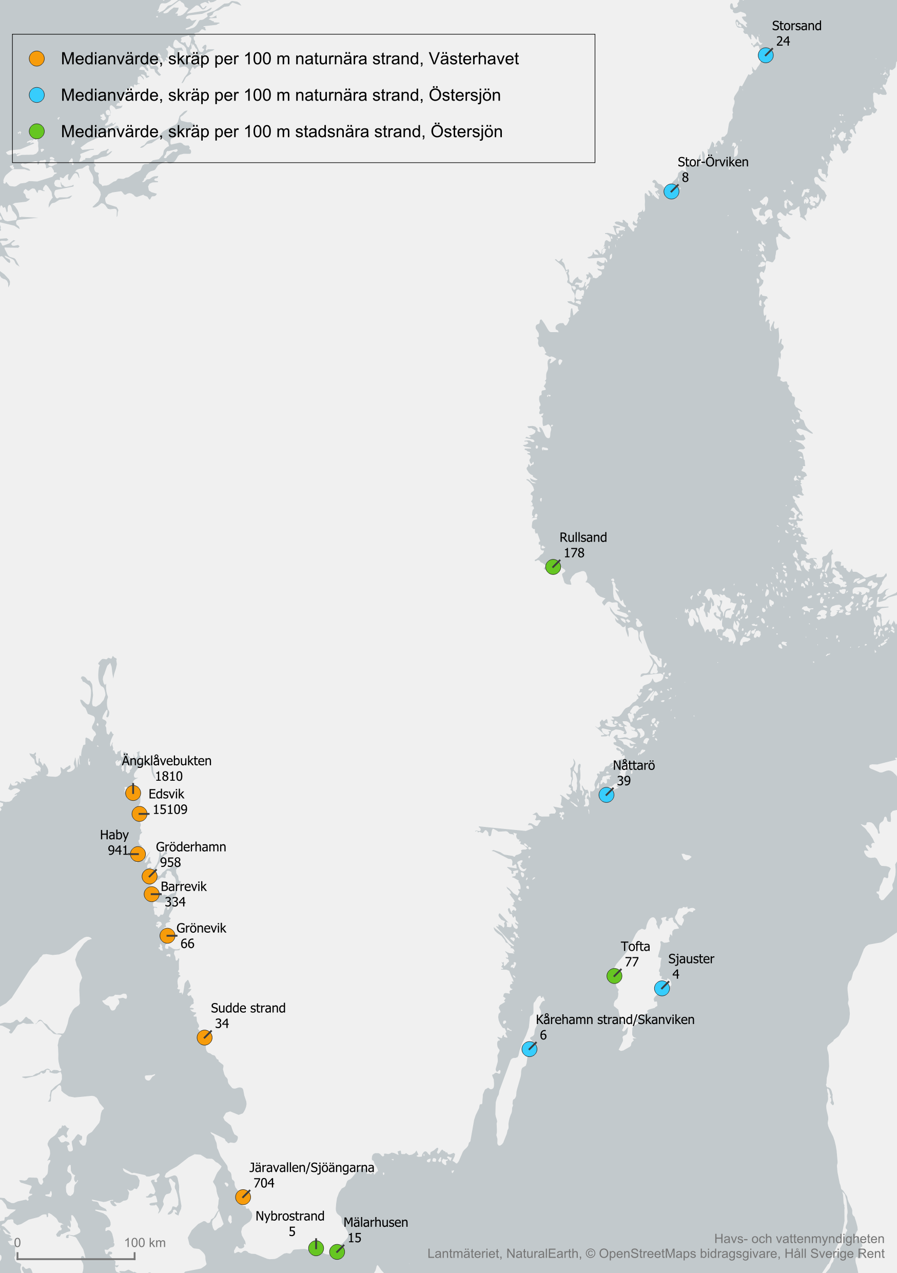 Marint skräp på stränder 2025